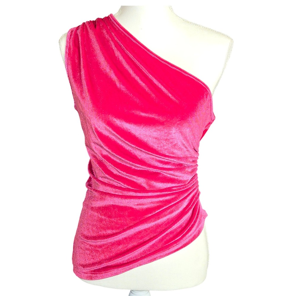 Pink Velvetcore One-Shoulder Ruched Barbiecore SMALL NWT Sultry Festival Top